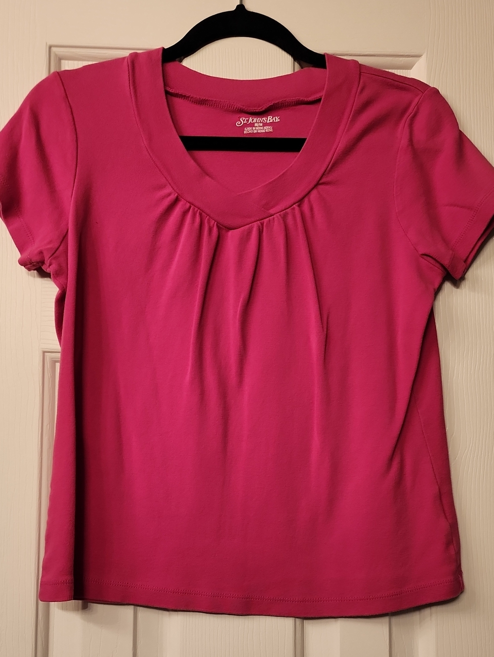 St. John's Bay Bright Pink Short Sleeve V-Neck Top